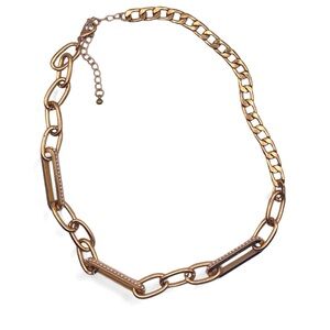 Faux Seed Pearl and Goldtone Chain Link Necklace